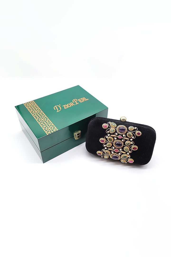 Black Velvet Embroidered Clutch by DZIOR PERL at Pernia's Pop Up Shop
