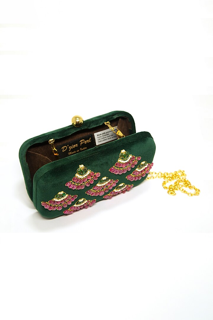 Emerald Green Velvet Embroidered Clutch by DZIOR PERL at Pernia's Pop Up Shop