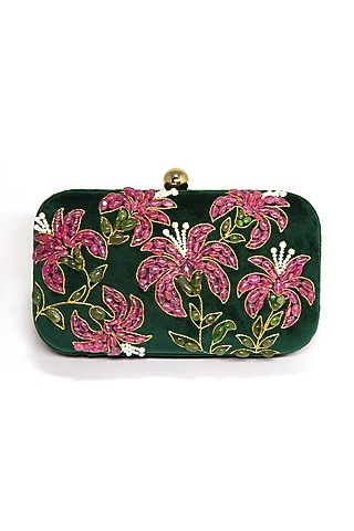 Emerald Green Velvet Clutch by DZIOR PERL