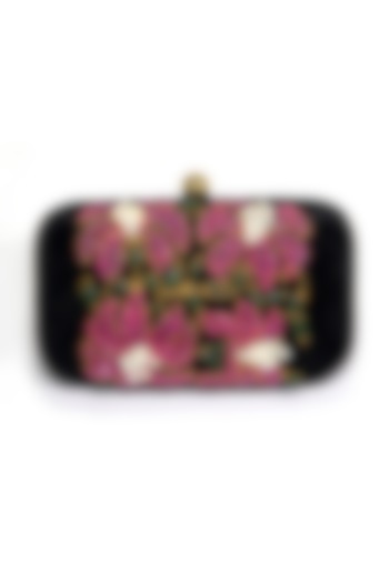 Black Embroidered Clutch by DZIOR PERL