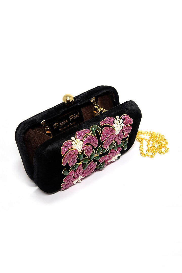 Black Embroidered Clutch by DZIOR PERL at Pernia's Pop Up Shop