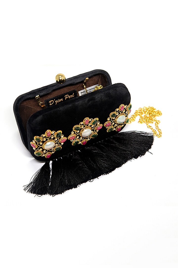 Black Velvet Tasseled Clutch by DZIOR PERL at Pernia's Pop Up Shop