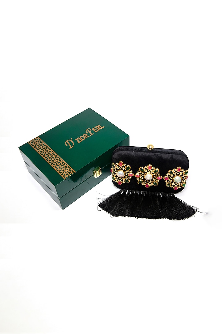 Black Velvet Tasseled Clutch by DZIOR PERL at Pernia's Pop Up Shop