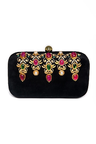 Black Ruby Embroidered Clutch by DZIOR PERL