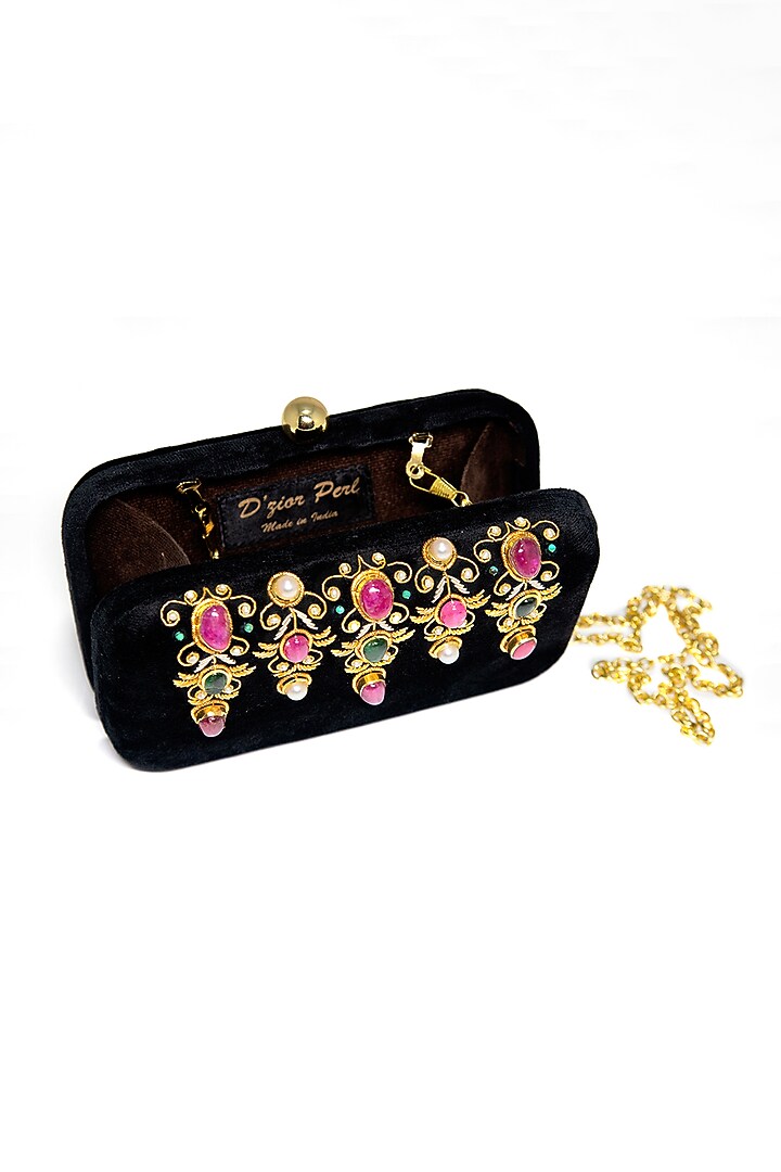 Black Ruby Embroidered Clutch by DZIOR PERL at Pernia's Pop Up Shop