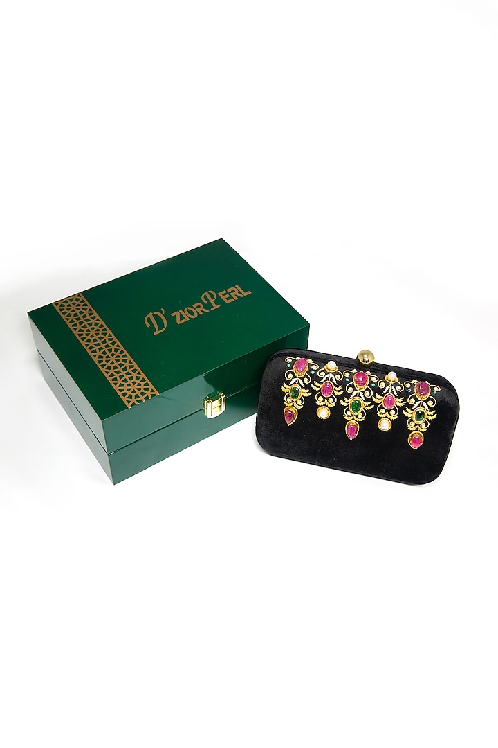 Black Ruby Embroidered Clutch by DZIOR PERL at Pernia's Pop Up Shop