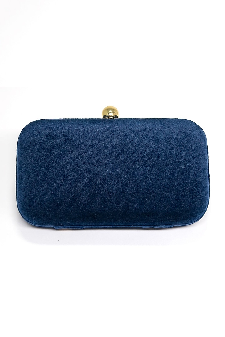 Navy Blue Ruby Embroidered Clutch by DZIOR PERL at Pernia's Pop Up Shop