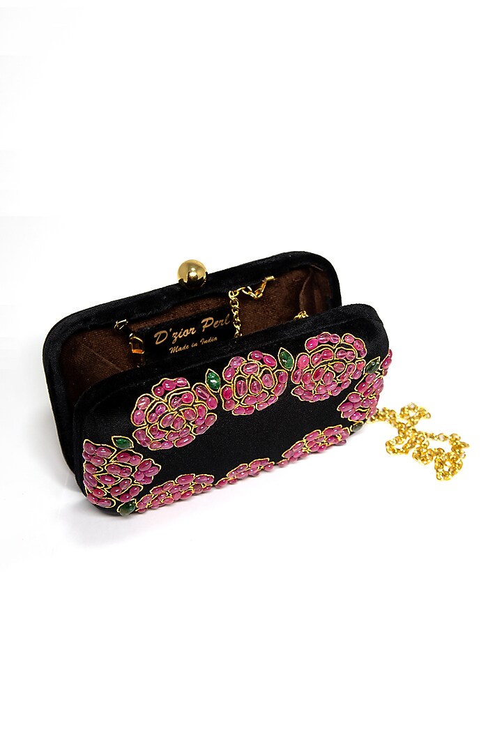 Black Emerald Embroidered Clutch by DZIOR PERL at Pernia's Pop Up Shop
