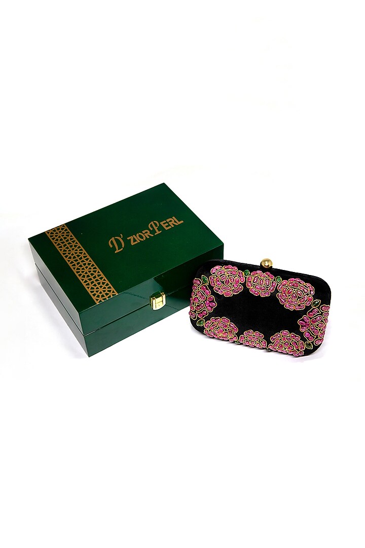 Black Emerald Embroidered Clutch by DZIOR PERL at Pernia's Pop Up Shop