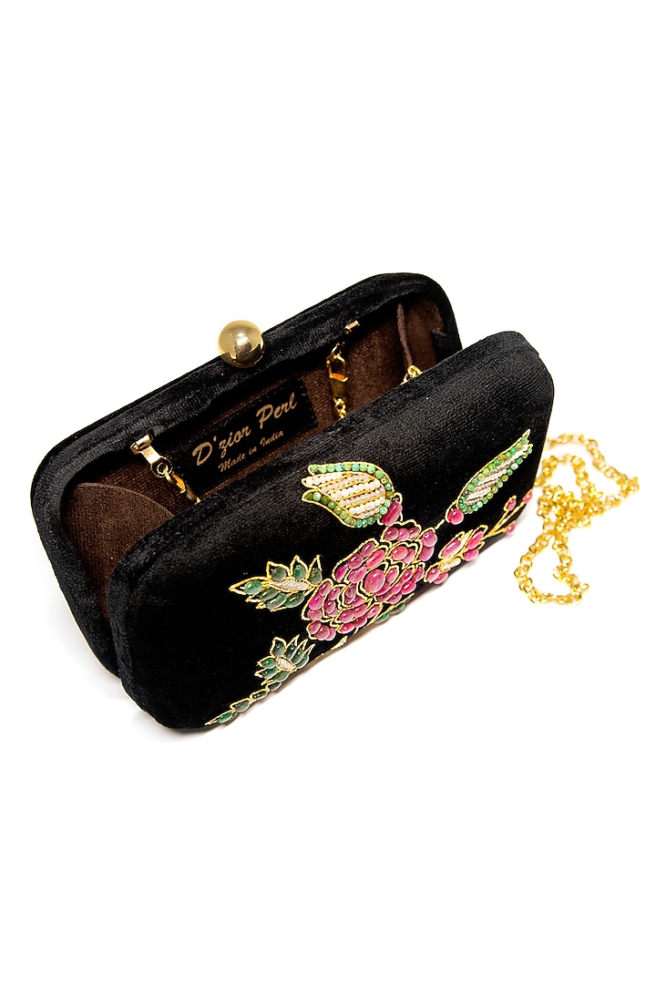 Black Zari Embroidered Clutch by DZIOR PERL at Pernia's Pop Up Shop