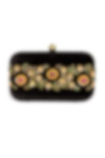 Black Velvet Zari Embroidered Clutch by DZIOR PERL at Pernia's Pop Up Shop