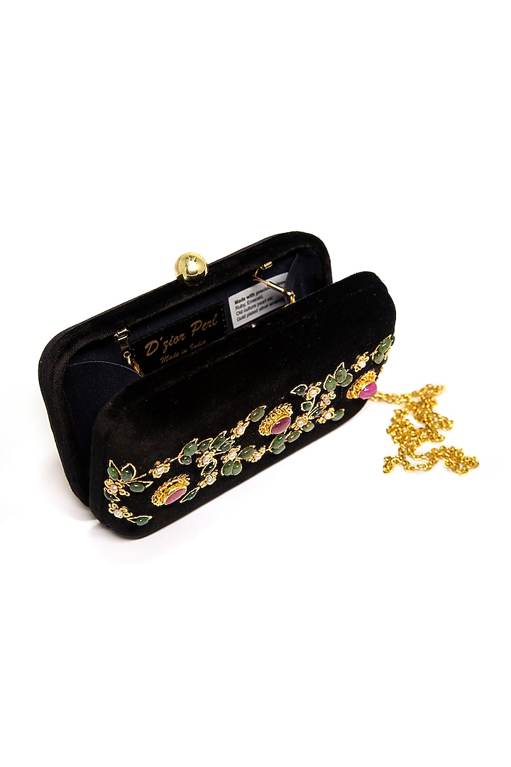 Black Velvet Zari Embroidered Clutch by DZIOR PERL at Pernia's Pop Up Shop