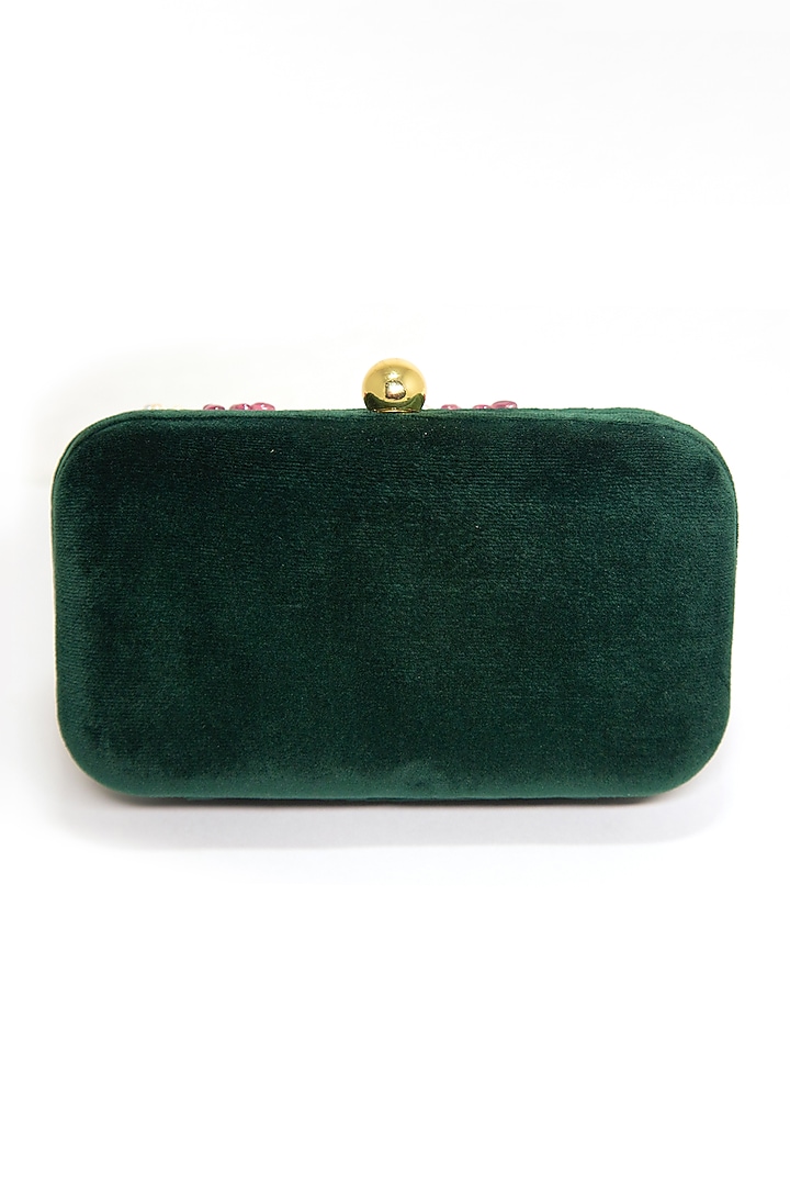 Emerald Green Velvet Zari Embroidered Clutch by DZIOR PERL at Pernia's Pop Up Shop
