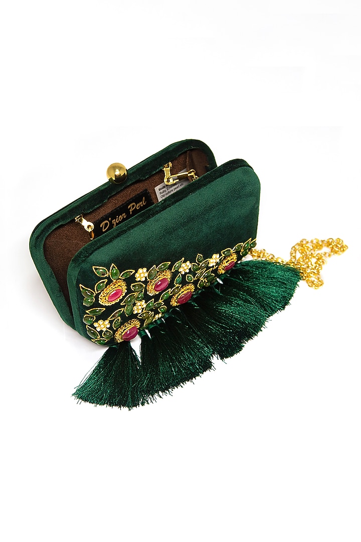 Emerald Green Velvet Tasseled Clutch by DZIOR PERL at Pernia's Pop Up Shop