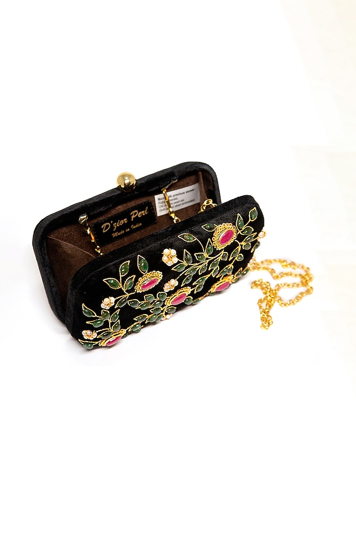Black Ruby & Emerald Embroidered Clutch by DZIOR PERL at Pernia's Pop Up Shop