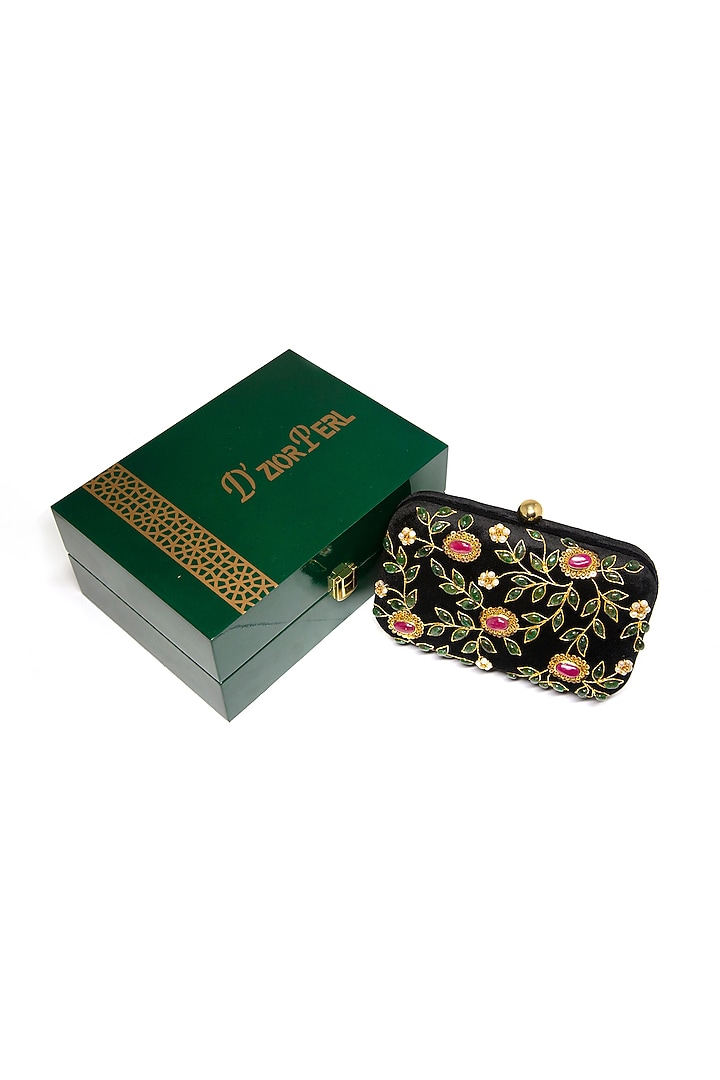 Black Ruby & Emerald Embroidered Clutch by DZIOR PERL at Pernia's Pop Up Shop