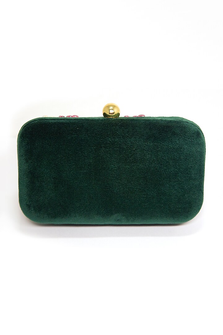 Emerald Green Ruby & Pearl Embroidered Clutch by DZIOR PERL at Pernia's Pop Up Shop