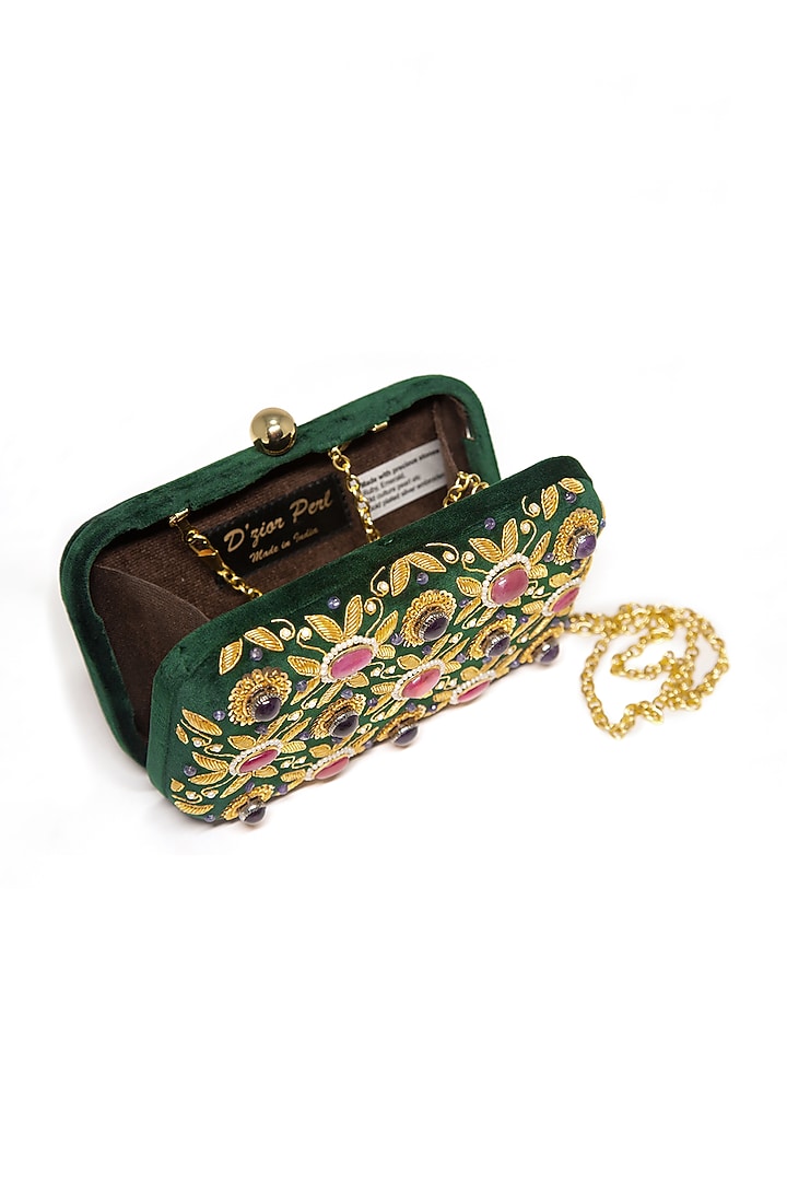 Emerald Green Ruby & Pearl Embroidered Clutch by DZIOR PERL at Pernia's Pop Up Shop