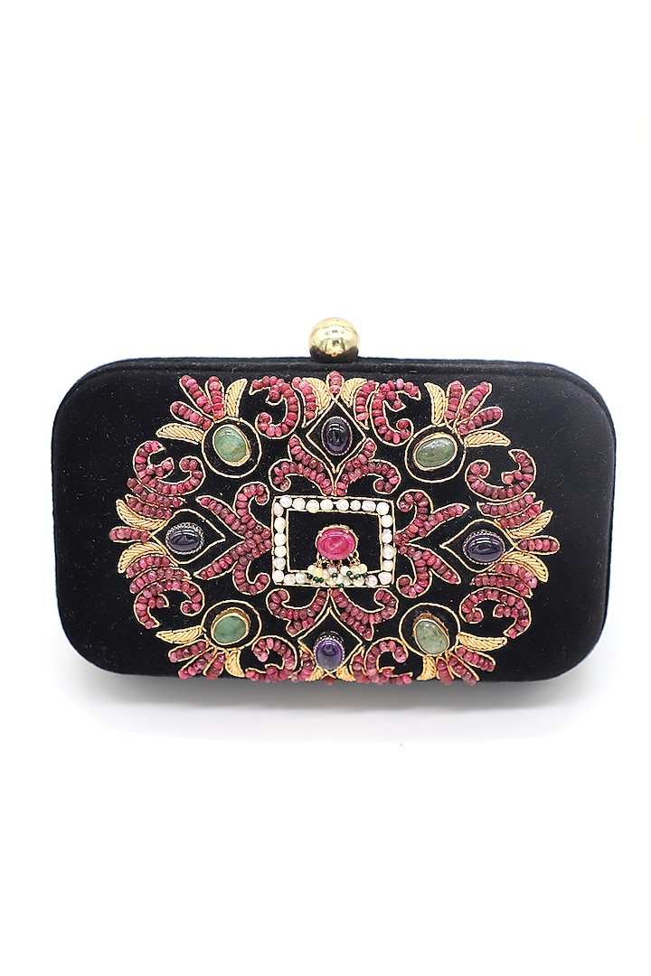 Black Ruby & Pearl Embroidered Clutch by DZIOR PERL