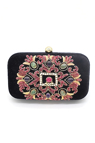 Black Ruby & Pearl Embroidered Clutch by DZIOR PERL