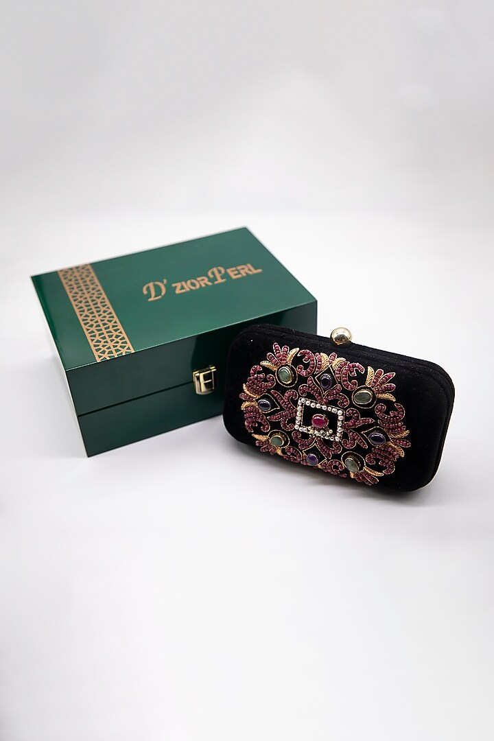 Black Ruby & Pearl Embroidered Clutch by DZIOR PERL at Pernia's Pop Up Shop