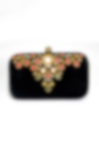 Black Velvet Pearl Embroidered Clutch by DZIOR PERL