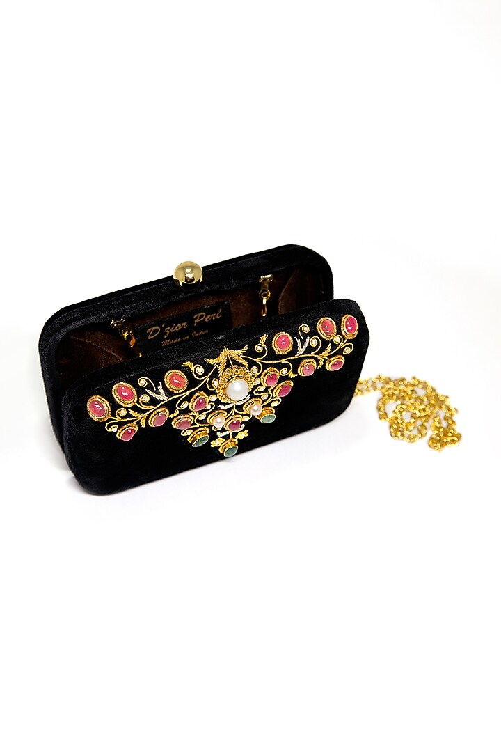 Black Velvet Pearl Embroidered Clutch by DZIOR PERL at Pernia's Pop Up Shop