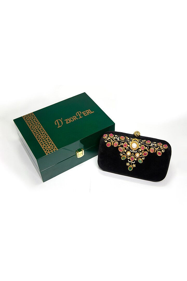 Black Velvet Pearl Embroidered Clutch by DZIOR PERL at Pernia's Pop Up Shop