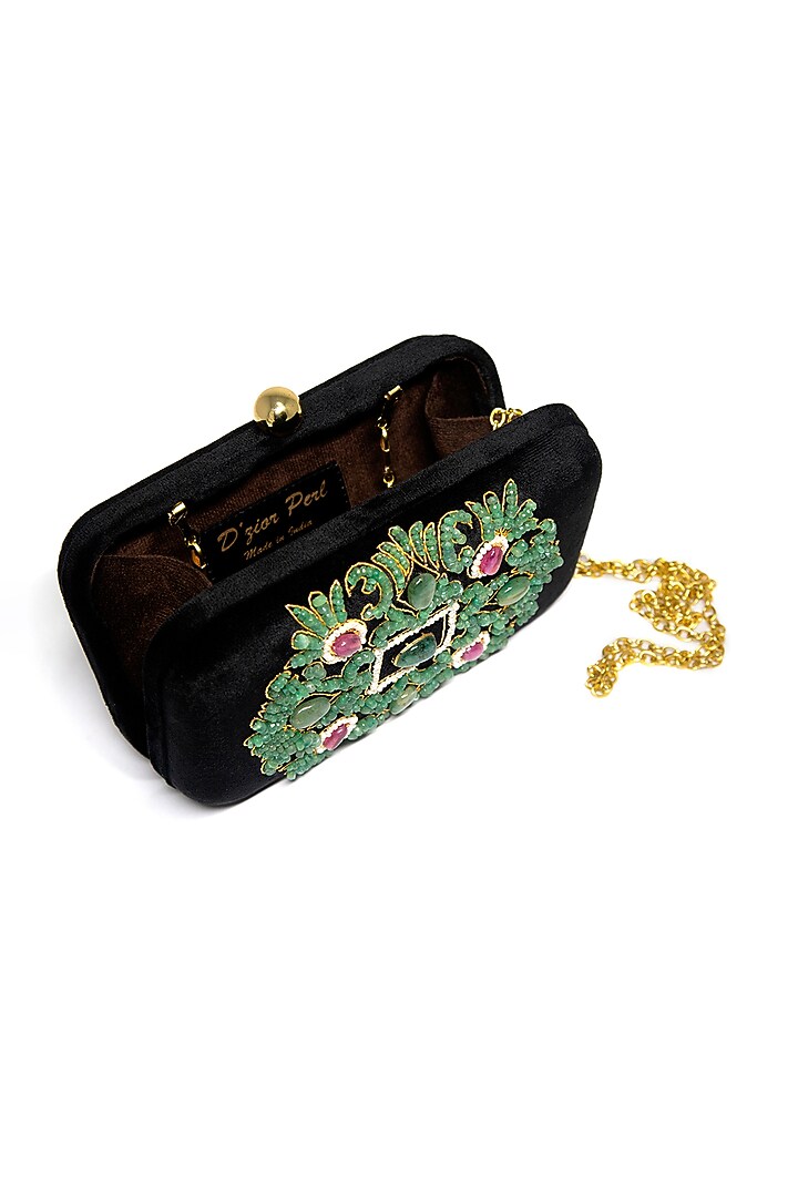 Black Emerald & Pearl Embroidered Clutch by DZIOR PERL at Pernia's Pop Up Shop