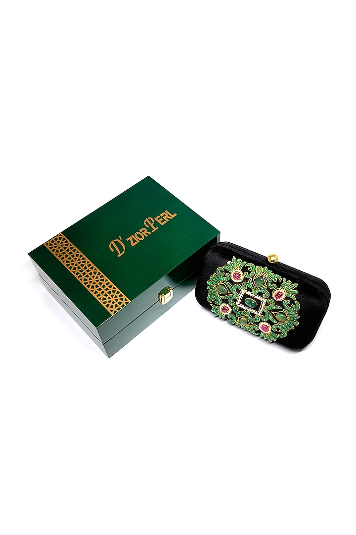 Black Emerald & Pearl Embroidered Clutch by DZIOR PERL at Pernia's Pop Up Shop