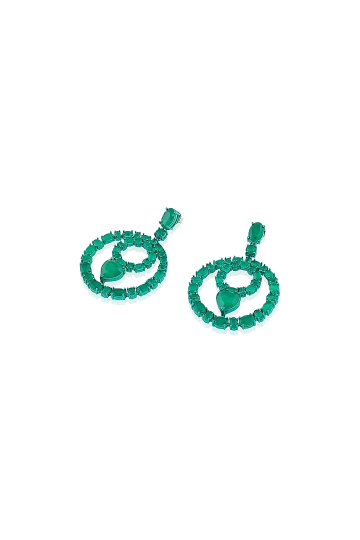 Green Finish Emerald Gemstone Dangler Earrings by Isharya at Pernia's Pop Up Shop