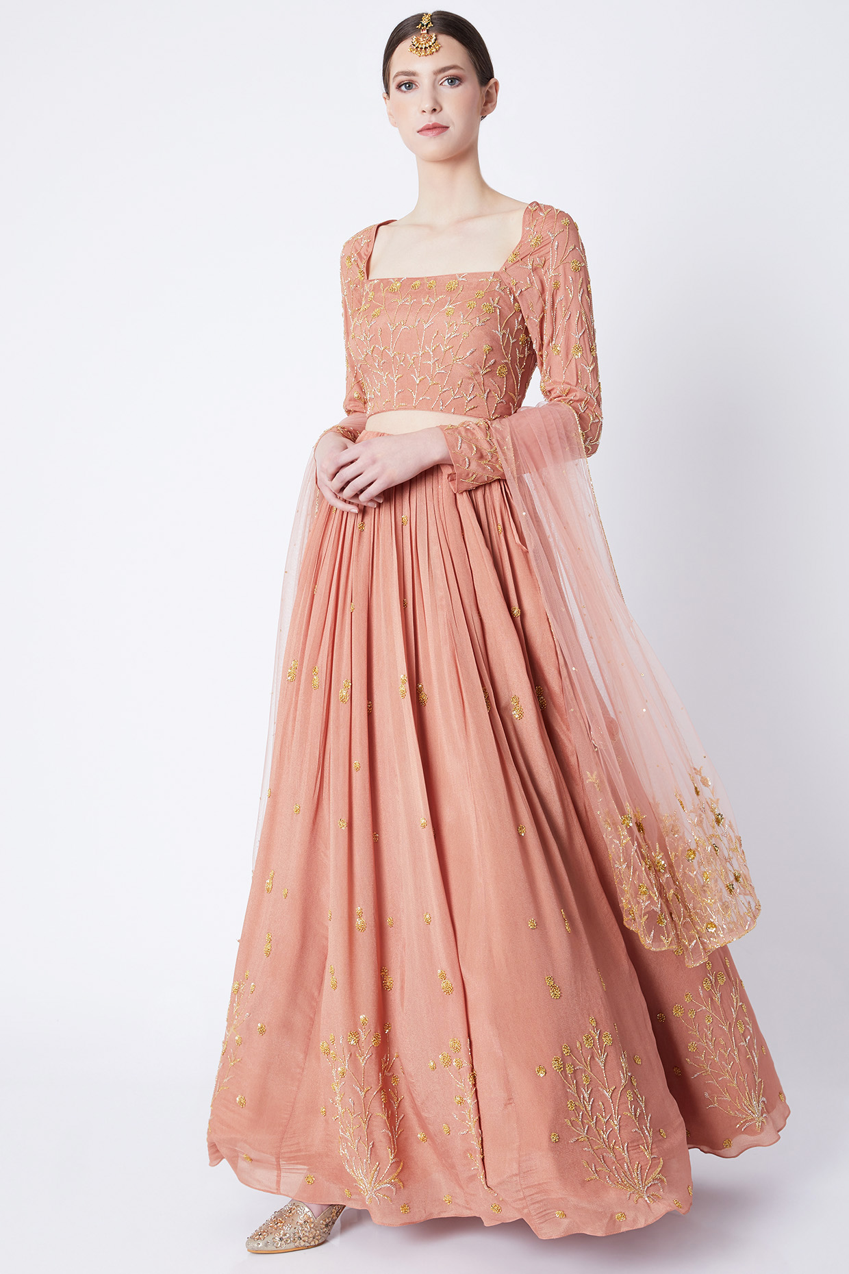 Mauve Pink Embroidered Wedding Lehenga Set by Ease at Pernia's Pop Up Shop