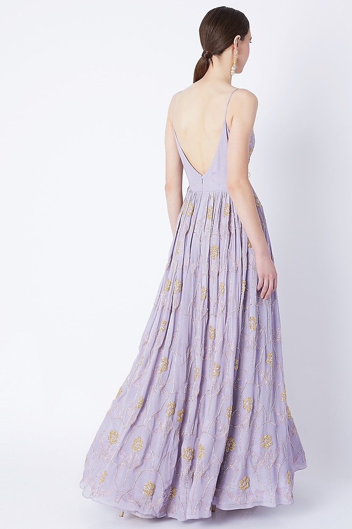 Lavender Embroidered Wedding Anarkali With Dupatta by Ease at Pernia's Pop Up Shop