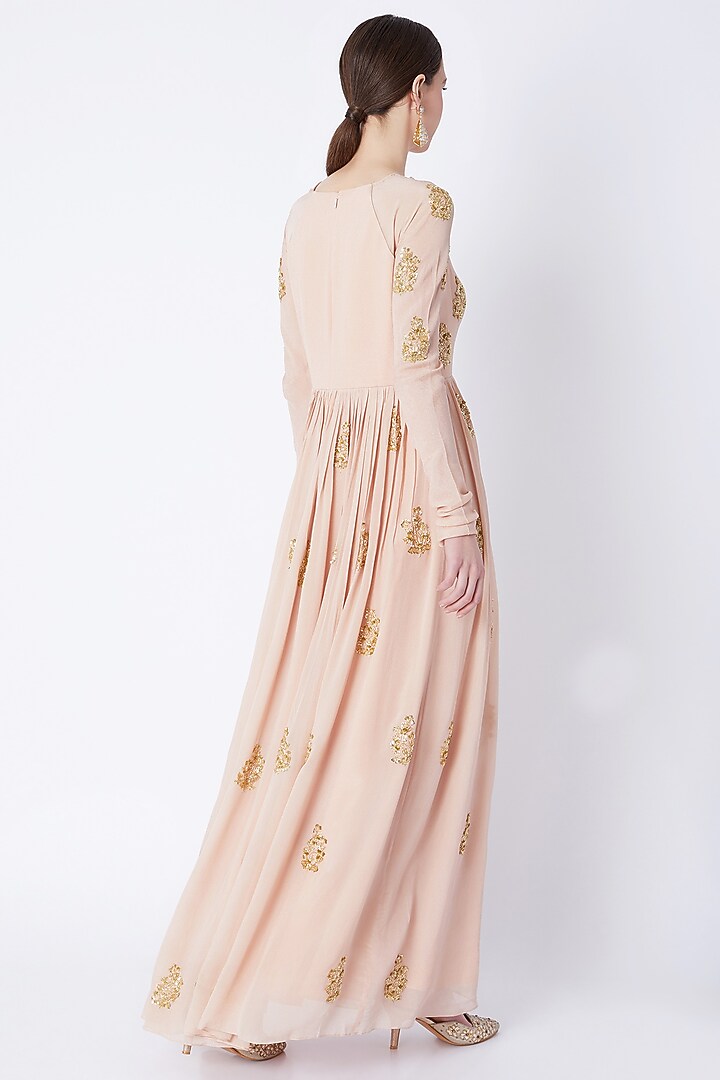 Salmon Pink Sequins Embroidered Wedding Anarkali With Dupatta by Ease at Pernia's Pop Up Shop