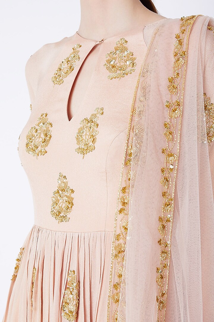 Salmon Pink Sequins Embroidered Wedding Anarkali With Dupatta by Ease at Pernia's Pop Up Shop