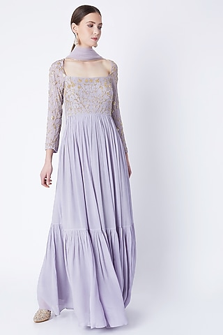 Lavender Sequins Embroidered Anarkali With Dupatta by Ease
