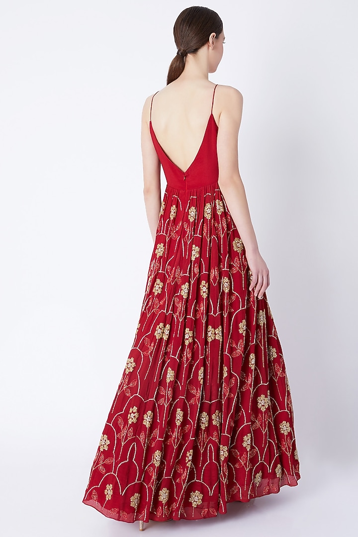 Red Embroidered Wedding Anarkali With Dupatta by Ease at Pernia's Pop Up Shop