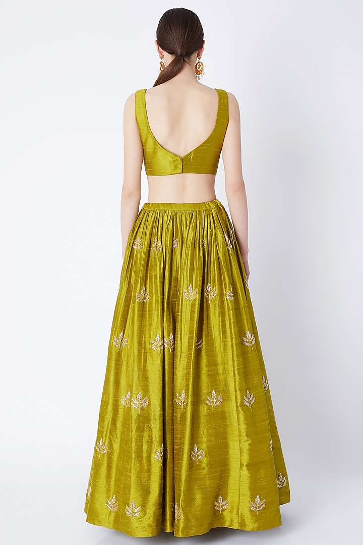 Olive Green Embroidered Wedding Lehenga Set by Ease at Pernia's Pop Up Shop