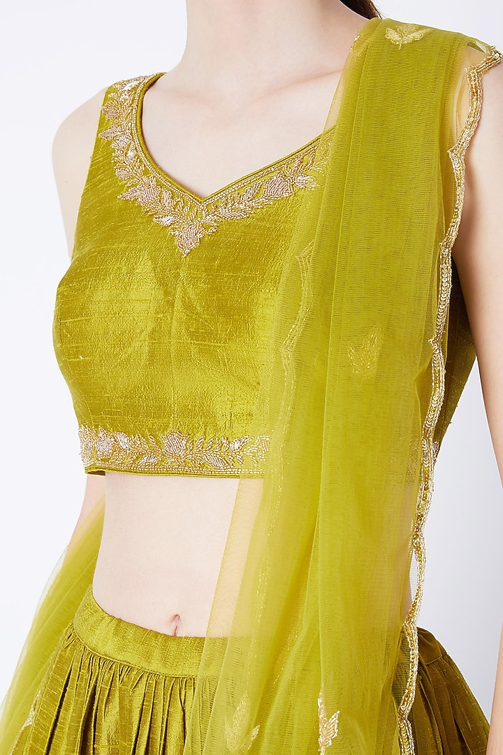 Olive Green Embroidered Wedding Lehenga Set by Ease at Pernia's Pop Up Shop