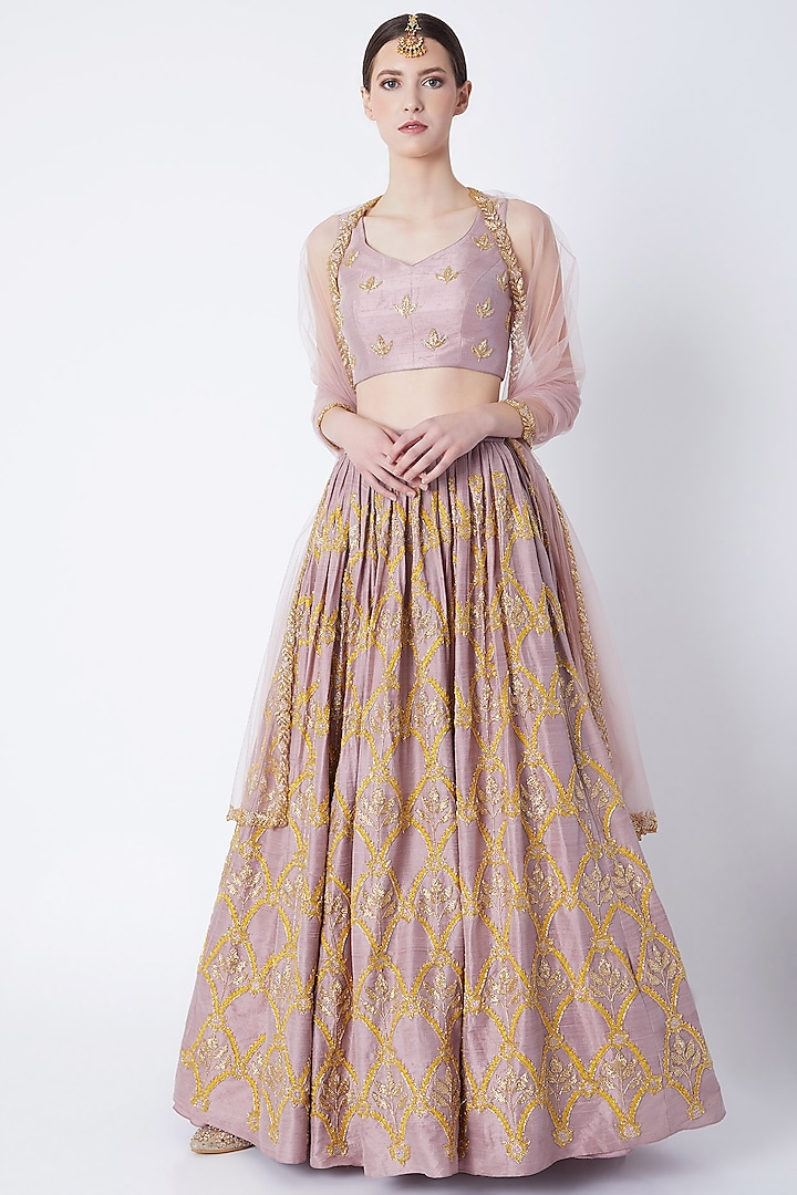 Lavender Embroidered Lehenga Set by Ease