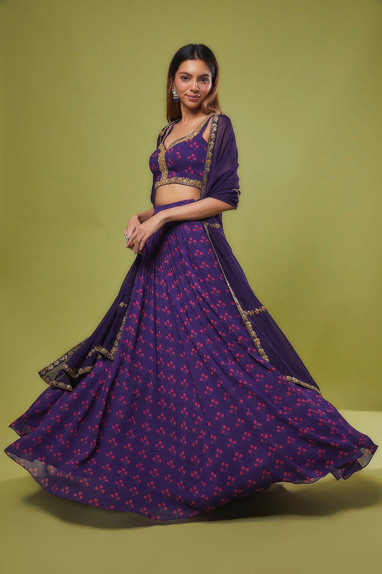 Mehndi Color Lucknowi Thread & Sequins Embroidery Work Georgette Lehenga  Choli - indiantraditionalwears.com