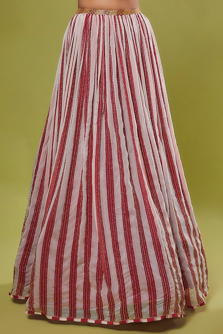 Red Viscose Organza Printed & Embroidered Wedding Lehenga Set by Ease at Pernia's Pop Up Shop