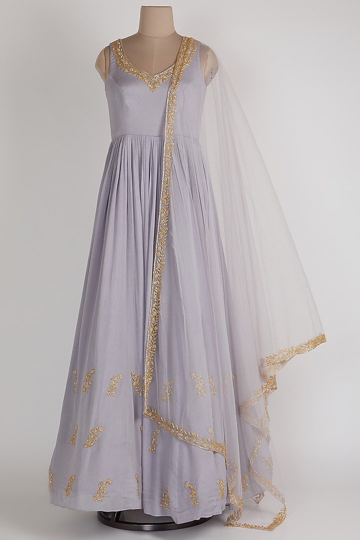 Lavender Anarkali With Net Dupatta by Ease