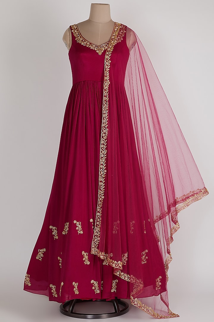 Magenta Anarkali With Net Dupatta by Ease