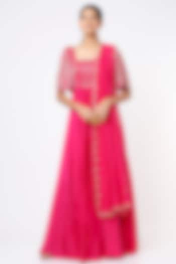 Fuchsia Embroidered Wedding Anarkali Set by Ease at Pernia's Pop Up Shop
