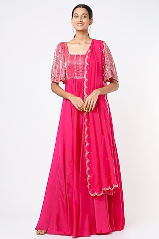 Fuchsia Embroidered Anarkali Set by Ease