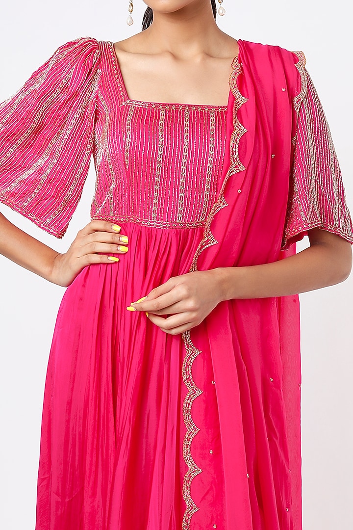 Fuchsia Embroidered Wedding Anarkali Set by Ease at Pernia's Pop Up Shop