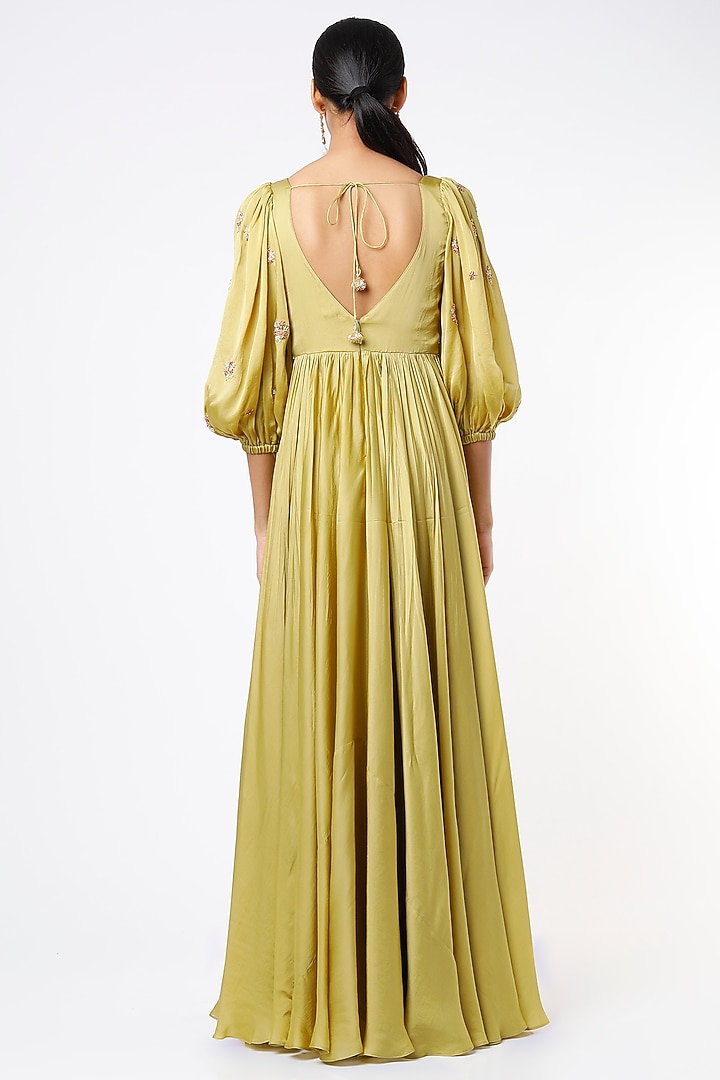 Olive Embroidered Wedding Anarkali Set by Ease at Pernia's Pop Up Shop