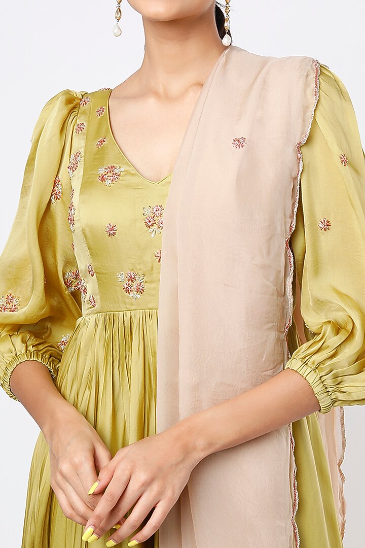 Olive Embroidered Wedding Anarkali Set by Ease at Pernia's Pop Up Shop