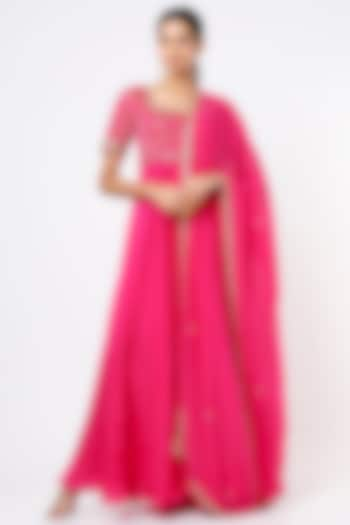 Fuchsia Jaal Embroidered Anarkali Set by Ease at Pernia's Pop Up Shop